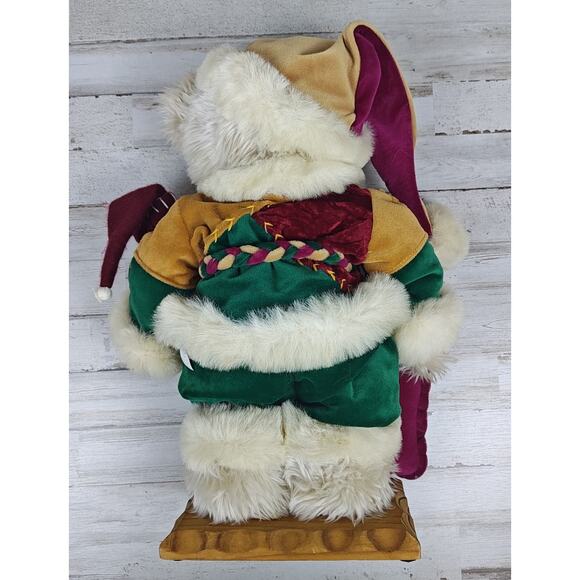 Vintage Kmart Trim A Home Plush Bear 15" Christmas Decoration Wood Base No Tag - Picture 2 of 13